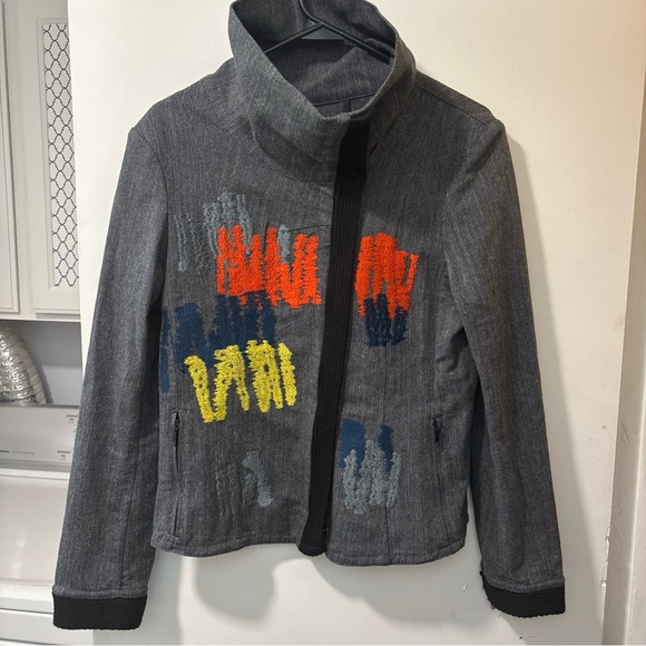 AVENTURES DES TOILES Zipper Knit Embroidery Art & Pret a Porter Jacket Sz 40 - Picture 1 of 9